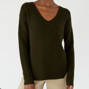 Aritzia Wilfred Free Wolter Mustard Waffle Knit V-neck Sweater Size S